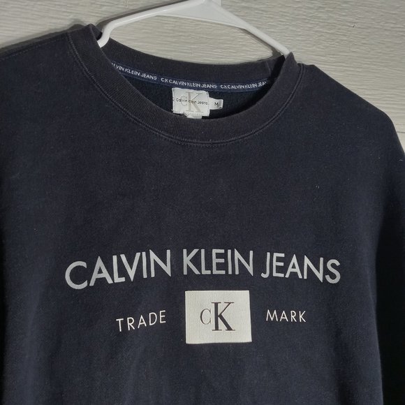 Vintage Early 2000s Y2K Calvin Klein Jeans Logo Black Crewneck Sweatshirt Size M - Picture 4 of 4